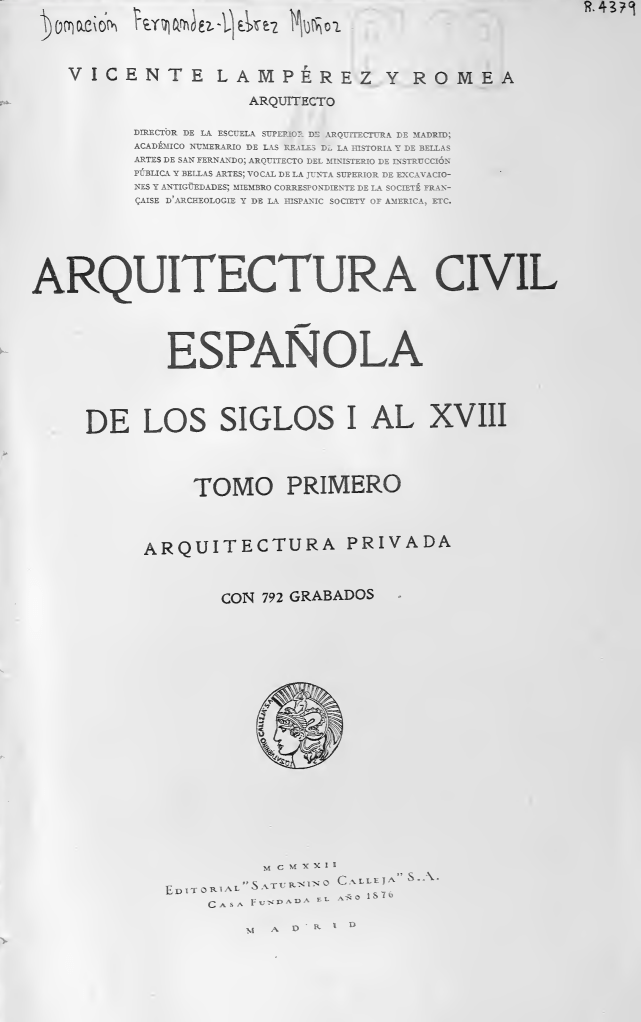 1922_Arqutectura civil española_siglos I al XVIII_T-I