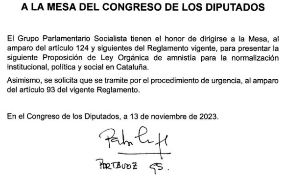 Texto de la ley de amnistía registrada en el Congreso, sin exposición de motivos.