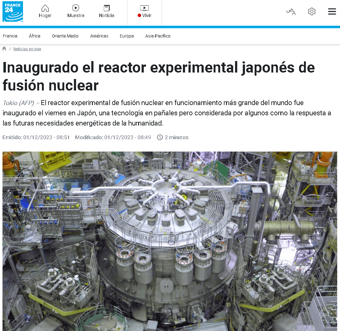 Inaugurado el reactor experimental japonés de fusión nuclear